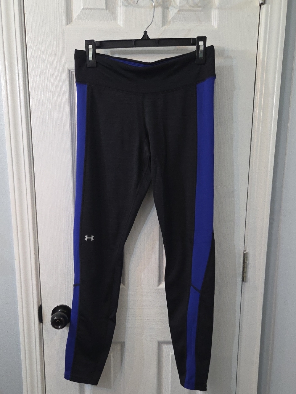 Under Armour Black Leggings with Royal Blue Side Panels